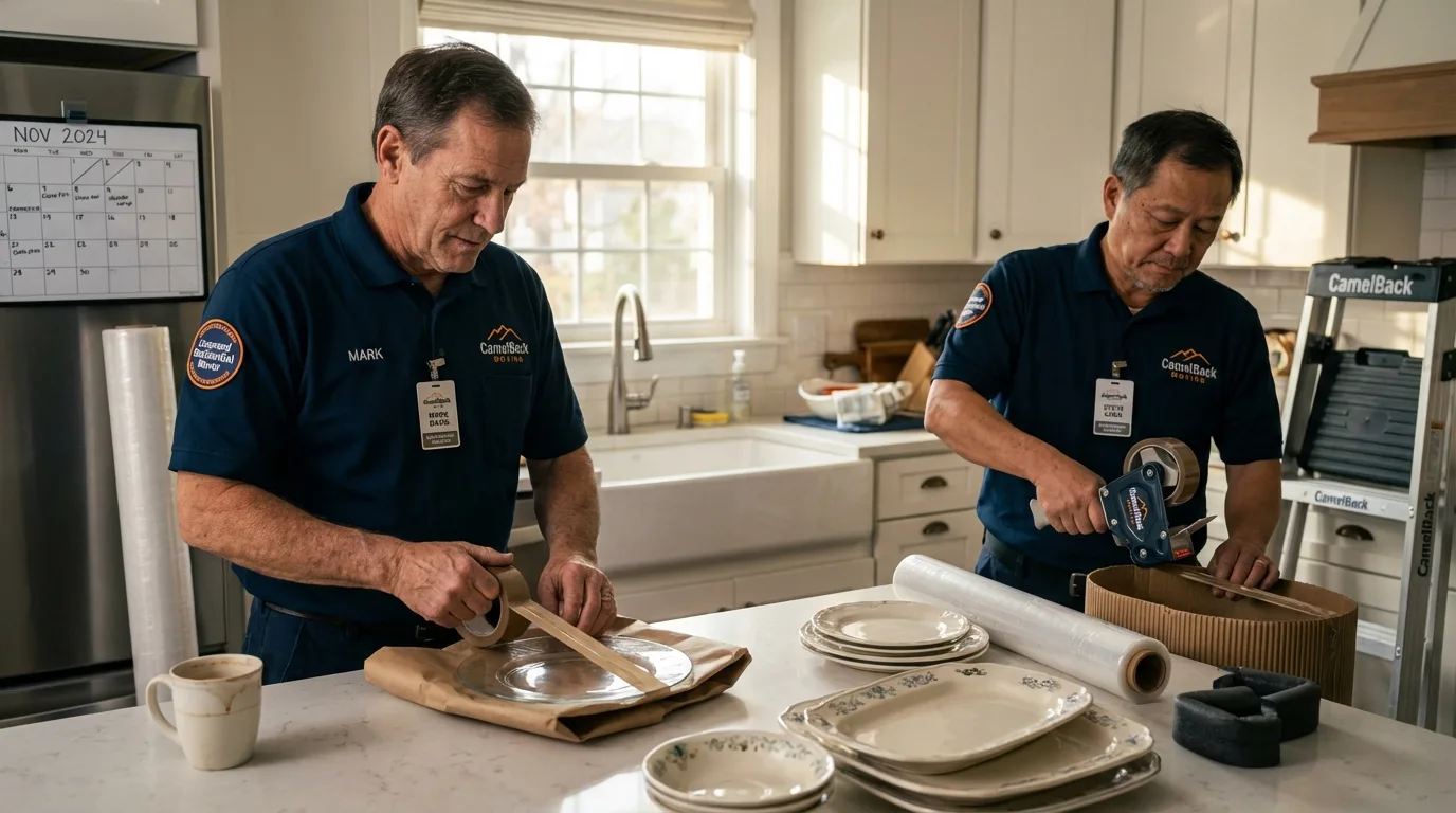 Professional crew packing kitchen dishware in Huntington, NY